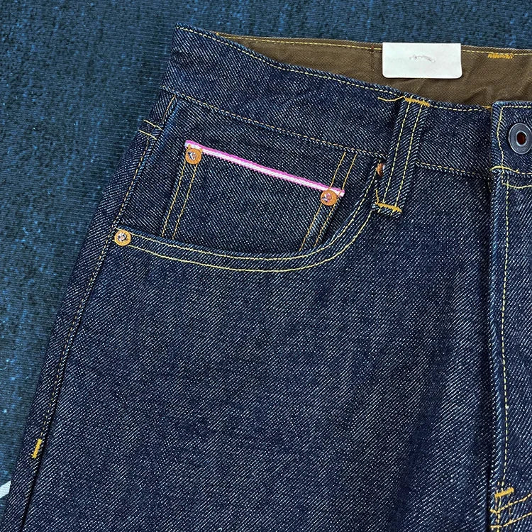 16oz High Quality Pink Selvadge Denim Jeans for Men Cotton Washed Pants Raw Blue American Vintage Hard Thick Straight Trousers