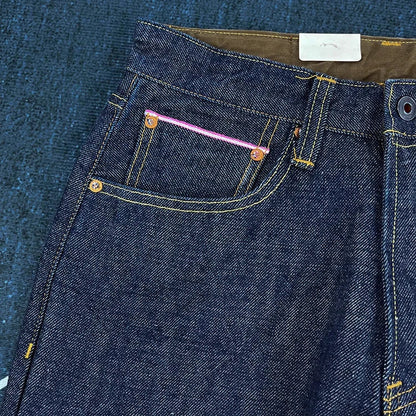16oz High Quality Pink Selvadge Denim Jeans for Men Cotton Washed Pants Raw Blue American Vintage Hard Thick Straight Trousers