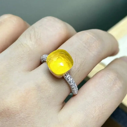 10.6mm S925 Ring Silver Rose Gold Metal 32 Colors Candy Style Zircon Crystal Ring for Women Fine Jewelry Party Gift Trendy Ring