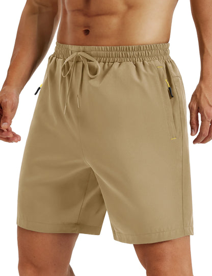 Mens Hiking Shorts Summer 7" Quick Dry Lightweight 3 Zipper Pockets Workout Gym Fitness Athletic Running Shorts Male