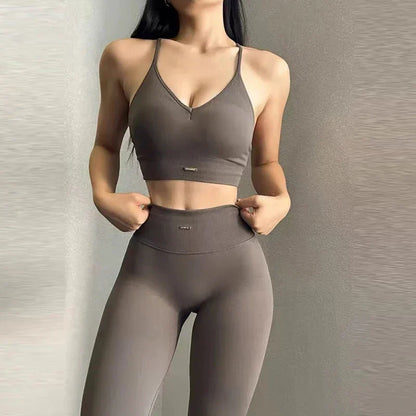 Women's fitness suit, V-neck bra yoga set sports high waisted leggings, tight fitting and shaping