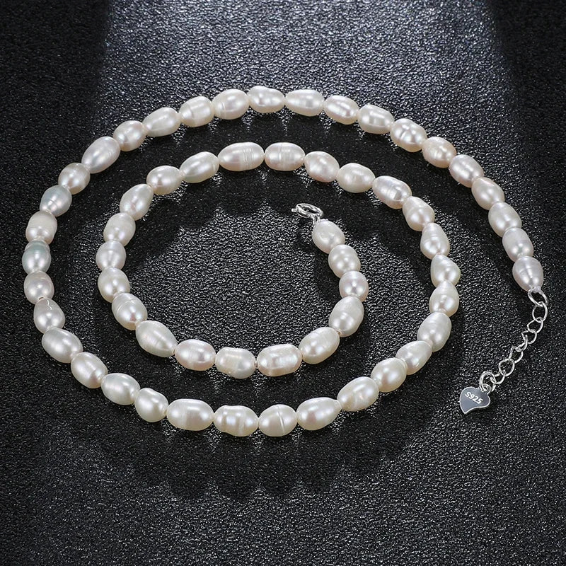 Small Size 4.5-5.5mm Natural Freshwater White Pearl Necklace Rice Shape Fashion S925 Silver Jewelry for Women Girls