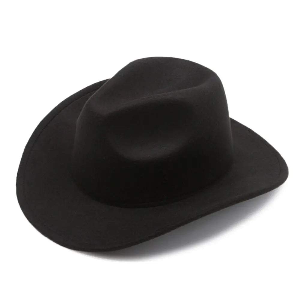 New Wide Brim Cowboy Hat Solid Color Felt Panama British Retro Cap Women Men