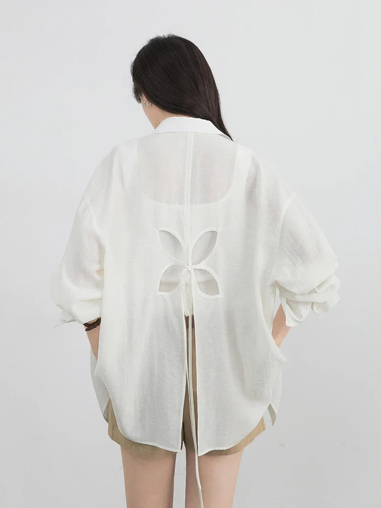 Women Long Sleeve Shirts Solid Loose Casual New Style Design Back Hollow Out Shirt Female Blouse Spring Summer 2026