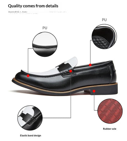 Luxury Brand Loafers Men's Black and White Color Leather Shoes Slip-on Fashion Soft-soled Casual Shoes Party Wedding Moccasin
