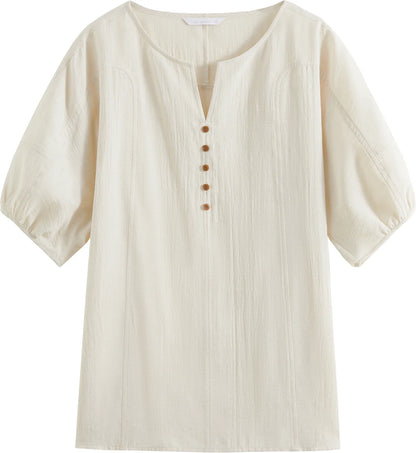 MInimalism Apricot Style Loose Short-sleeved Women Shirt 2025 Summer New Casual Small V-neck Sleeves Slim Top 25FS12246