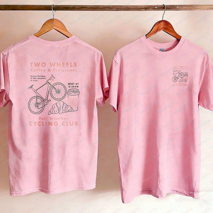 Cycling Club Cropped T-Shirt Hand-Drawn Bike Coffee & Croissants Graphic T Shirts Oversized T Shirt High Quality Cotton Tops Tee