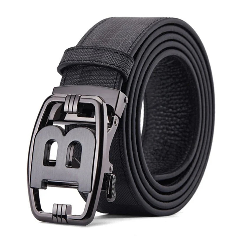 New Width 3.4cm Men's Belt Business Formal Real Leather Canvas Male Belt High Quality Metal Automatic Buckle Belt for men jeans