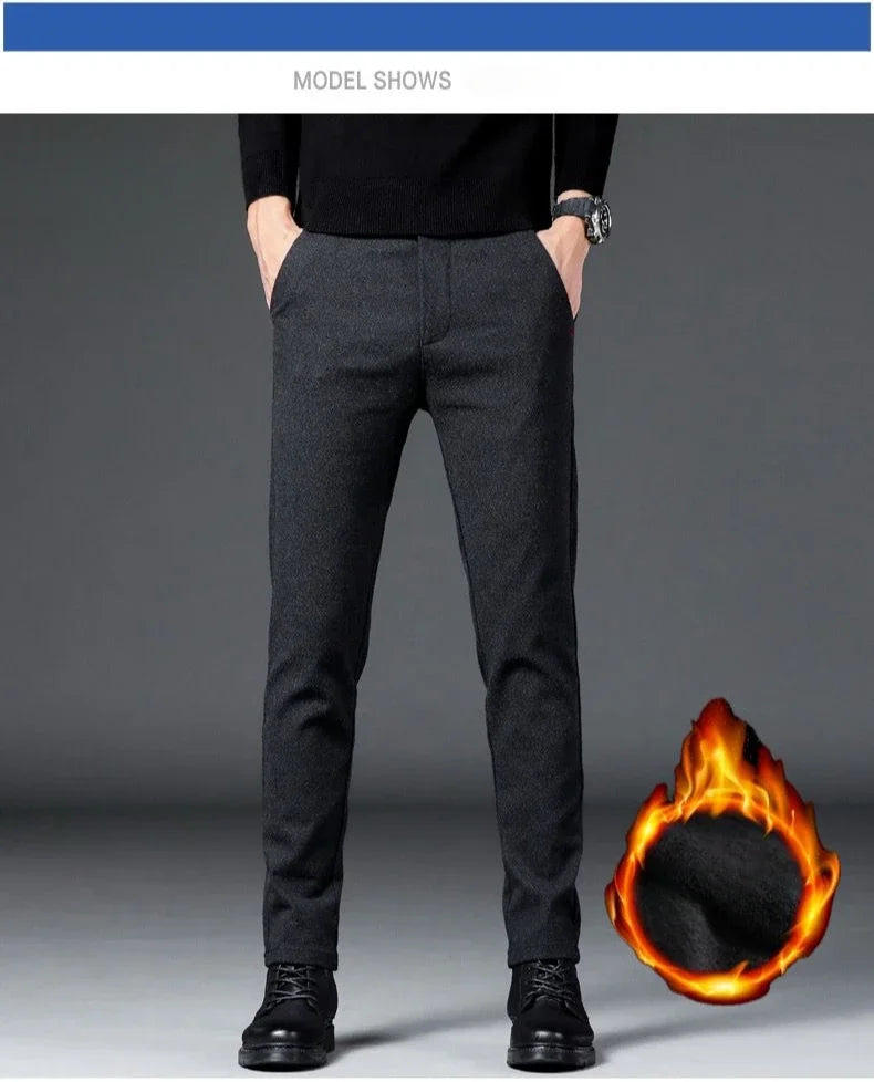 Fashion Men Thermal Fleece Casual Pants Winter Thick Straight Slim Velvet Trousers Brand Clothing Korean Male Pants Size 28-38