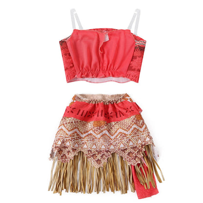 Halloween Fairy Princess Moana Costume Girl Cosplay Vaiana Vintage Adventure Kids Bikini Party Clothes Kids Clothes Set