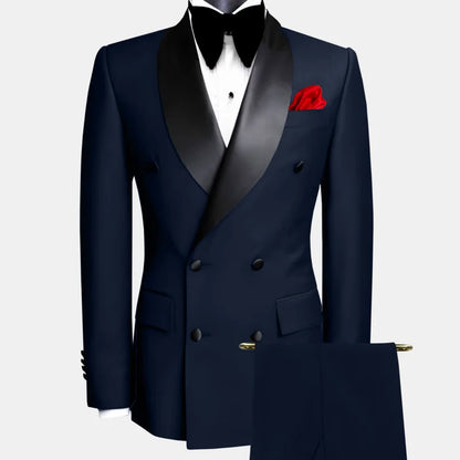 Men's Double Breasted Tuxedo Suit Slim Fit Shawl Lapel Formal Jacket & Pants Set for Wedding Party Prom
