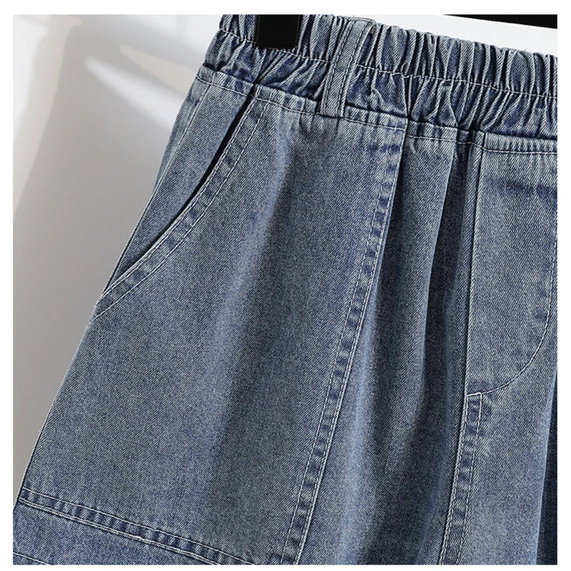 Casual Plus Size Summer Denim Shorts Women Loose Wide Leg Jeans Short Pants Femme Stretch High Waisted Harem Baggy Shorts Woman