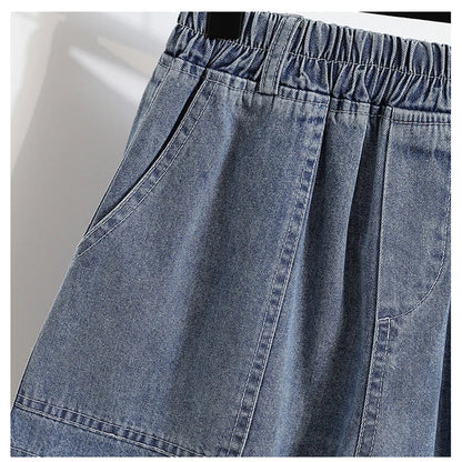 Casual Plus Size Summer Denim Shorts Women Loose Wide Leg Jeans Short Pants Femme Stretch High Waisted Harem Baggy Shorts Woman