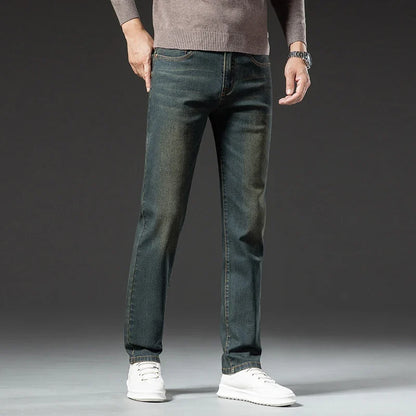 High Quality Winter Jeans Men's Warm Fleece Thickened Elastic Denim Pants Fashion Straight Elastic Retro Plush Velvet Pants