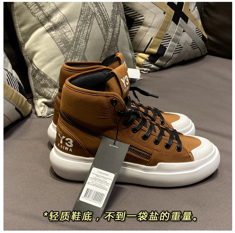 New Fashion High-top Casual Shoes Men Platform White Ankle Boot in Canvas Zipper Ornament Sneaker Boots Handcrafted Man Footwear