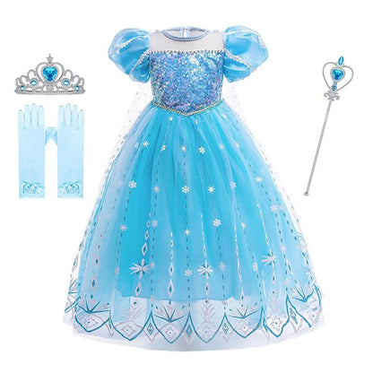 Children Snow Queen Costume Kids Elsa Cosplay Performance Sequins Disguise Girls Princess Party Elegant Fantasy Halloween Dress