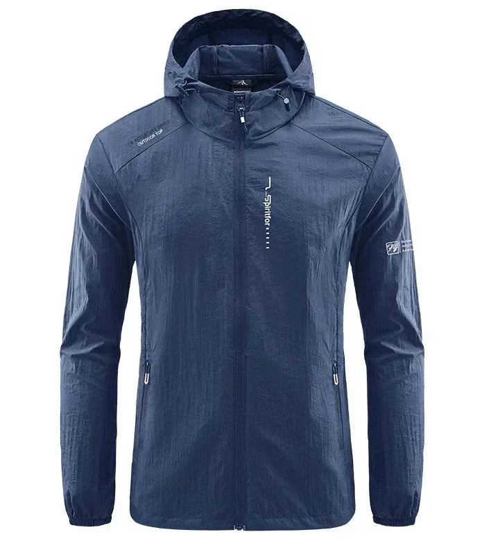 Men's UPF 50+ UV Protection Windbreaker Quick Dry Jacket Outdoor Sun-Protective Thin Hiking Fishing Cycling Hooded Sport Light