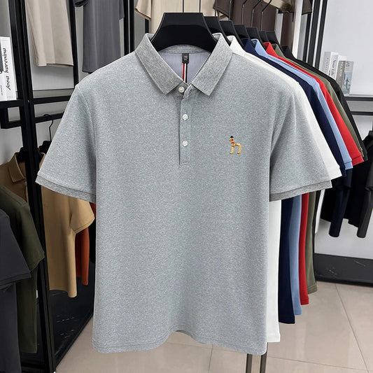 High end luxury brand short sleeve polo shirt summer new trend cute dog embroidery design T-shirt casual Korean golf men's wear
