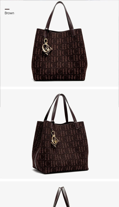 Women's Shoulder Bag Simple Solid Color Gold Letter Printed Design Women's Large Capacity Daily Commuter Bag Women's Handbag