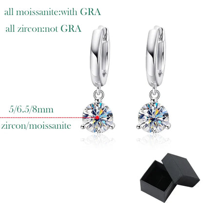 0.5-2CT Brilliant Cut Moissanite Drop Earrings for Women Classic 3 Prong Wedding Fine Jewelry S925 Sterling Silver 100%