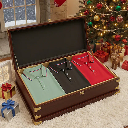 3pcs Men'S Polo Shirt Set Breathable Moisture-Wicking Wrinkle-Resistant & Quick-Dry Business Classic Style Men's Christmas Gifts