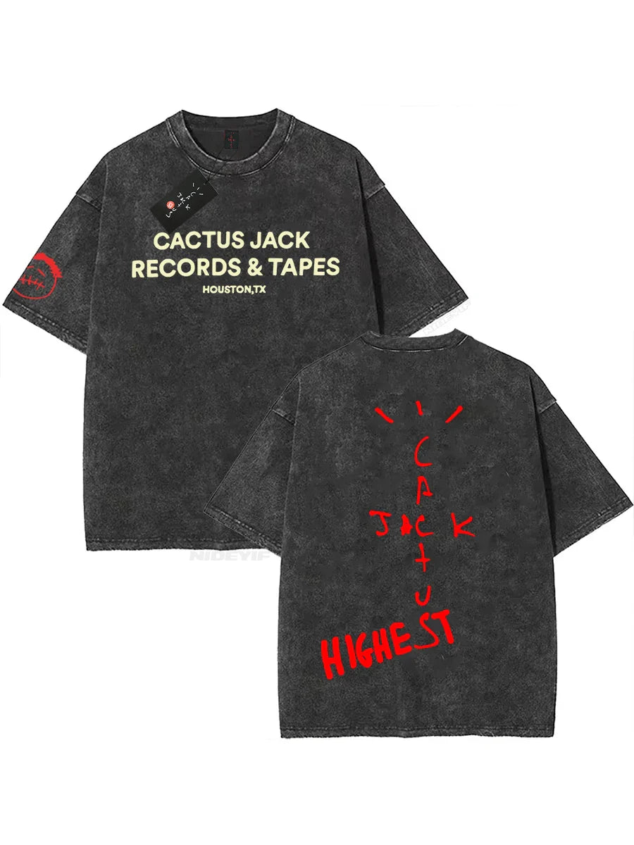 100% Cotton Oversized T Shirt For Men Women HipHop Washed T Shirts cactus jack Short Sleeve Gift Tops look mom i can fly K39