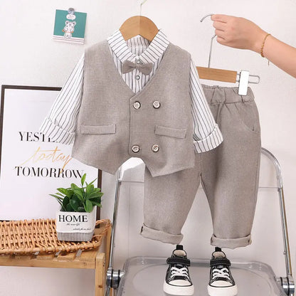 Autumn New Kids Girls Boy  Formal Gentleman Vest Shirt Pants 3pcs/set Clothing Set Spring Children Tracksuits Clothes Sport Suit
