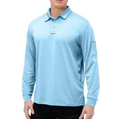 Men's Performance Long Sleeve Shirt Lightweight  Breathable Outdoor Hiking Fishing Polo Shirts UPF50+ Pique Jersey Golf Shirt