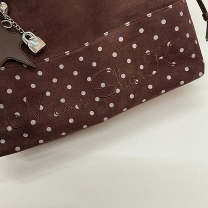 Vintage Frosted Tote Bag Casual Students Purse Large Capacity Shoulder Bag Polka Dot Drawstring Zipper Handbag With Star Pendant