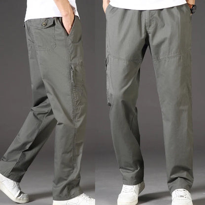Men's Overalls Cotton Cargo Pants Casual Sports Sweatpants Stretch Waist Work Utility Dungarees Black Gym Jogger Trousers