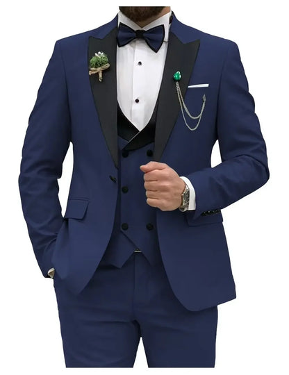 Slim Fit Men Suits Double Breasted Groom Formal Business Male Blazer Set Peak Lapel Party Wedding Tuxedo (Jacket+Vest+Pants)
