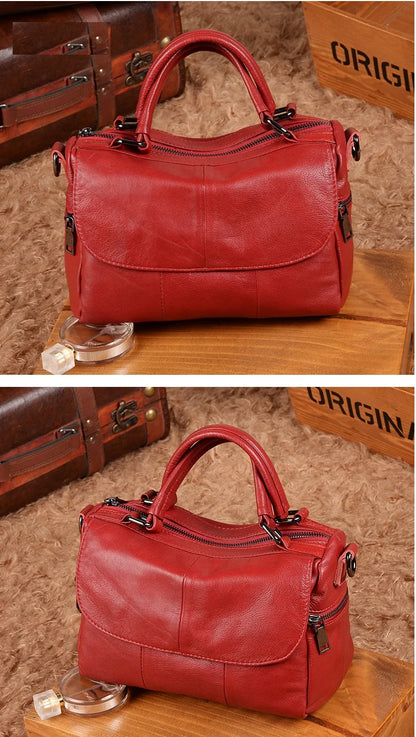Women Natural Leather Handbags Female Bag High Quality Solid Color Zipper Shoulder Crossbody Bag Cowhide Tote Top-Handle Bags