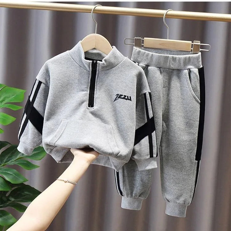 Spring Autumn Baby and Boys Half Zip Workout Sweatshirt+Sweatpant Set School Kids 2PCS Tracksuit Child Jogger Outfit 1-10Yr