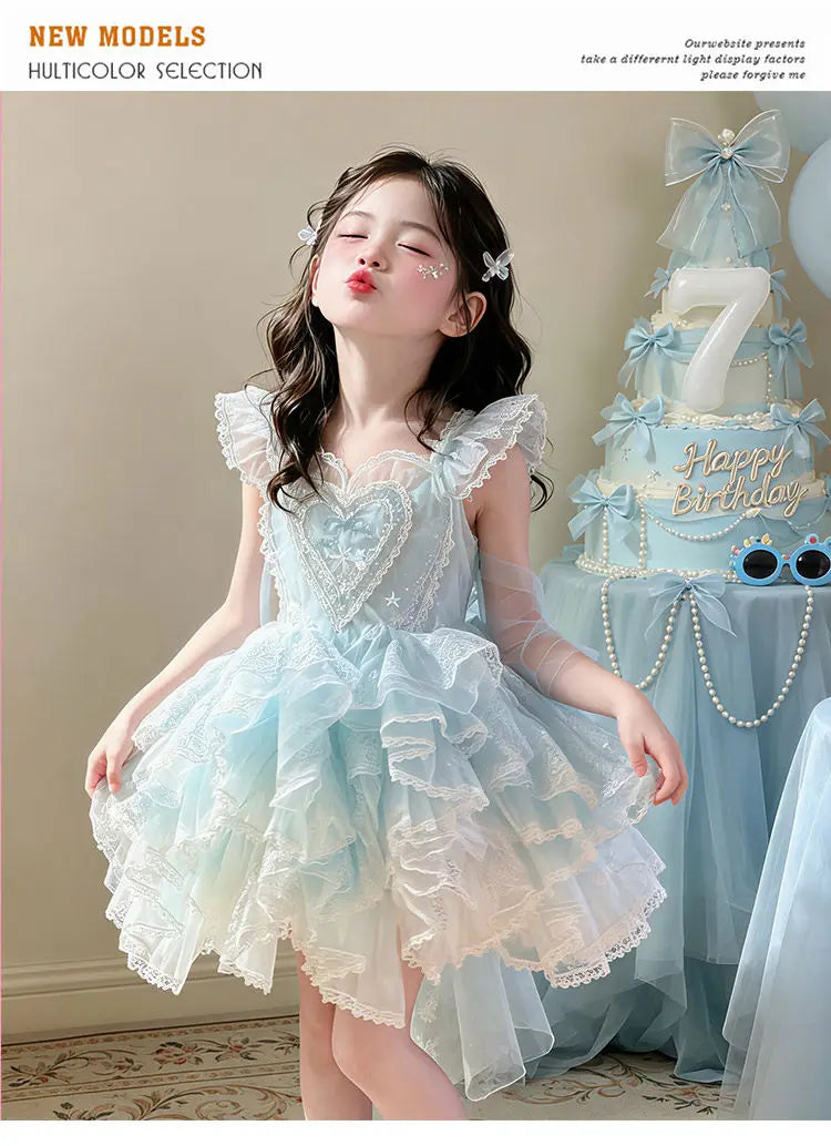 Baby Girls Sweet Sleeveless Lolita Princess Dress New 2026 Summer Childrens Elegant Lace Trim Tulle Bow Train Performance Gown