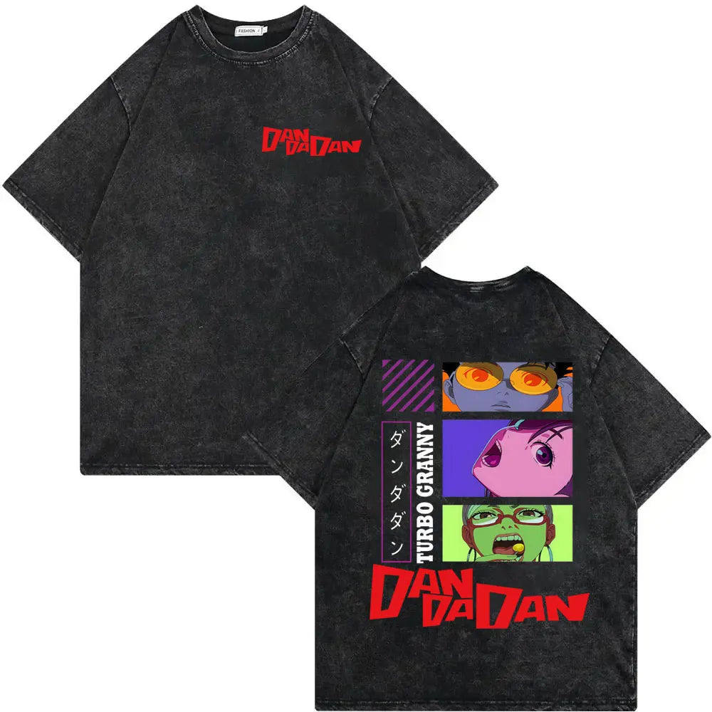 Dandadan Japanese Anime Vintage Washed T-shirt Men Women High Quality Fashion T-shirts Summer Casual Cotton Short Sleeve T Shirt