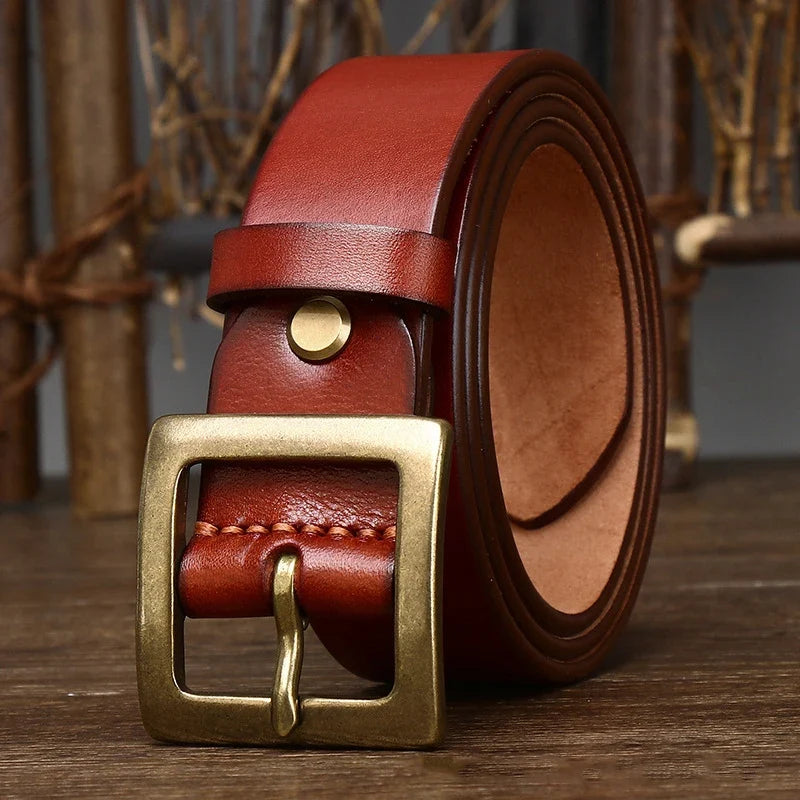 3.8CM Men High Quality Genuine Leather Belt Luxury Designer Brass Copper Buckle Belts Pure Cowskin Strap Male Jeans for Man