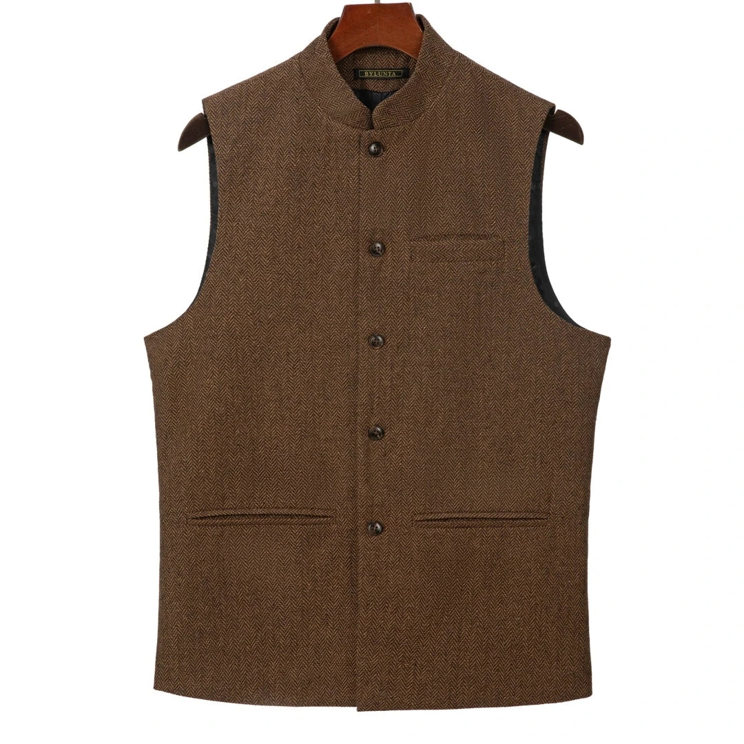 Men Vest Gray Herringbone Height Collar Single Button Waistcoat For Wedding Party Business Work Daily Casual Men Suit Vest