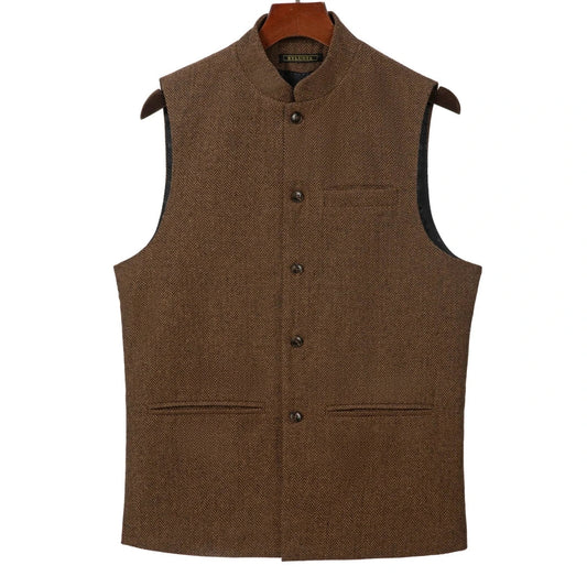 Men Vest Gray Herringbone Height Collar Single Button Waistcoat For Wedding Party Business Work Daily Casual Men Suit Vest