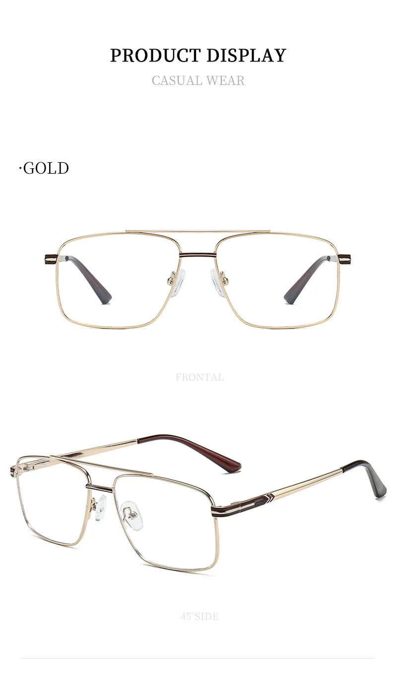 Classic Business Men's Metal Geometric Square Frame Eyewear Customizable Prescription Blue Light Protection Eyewear