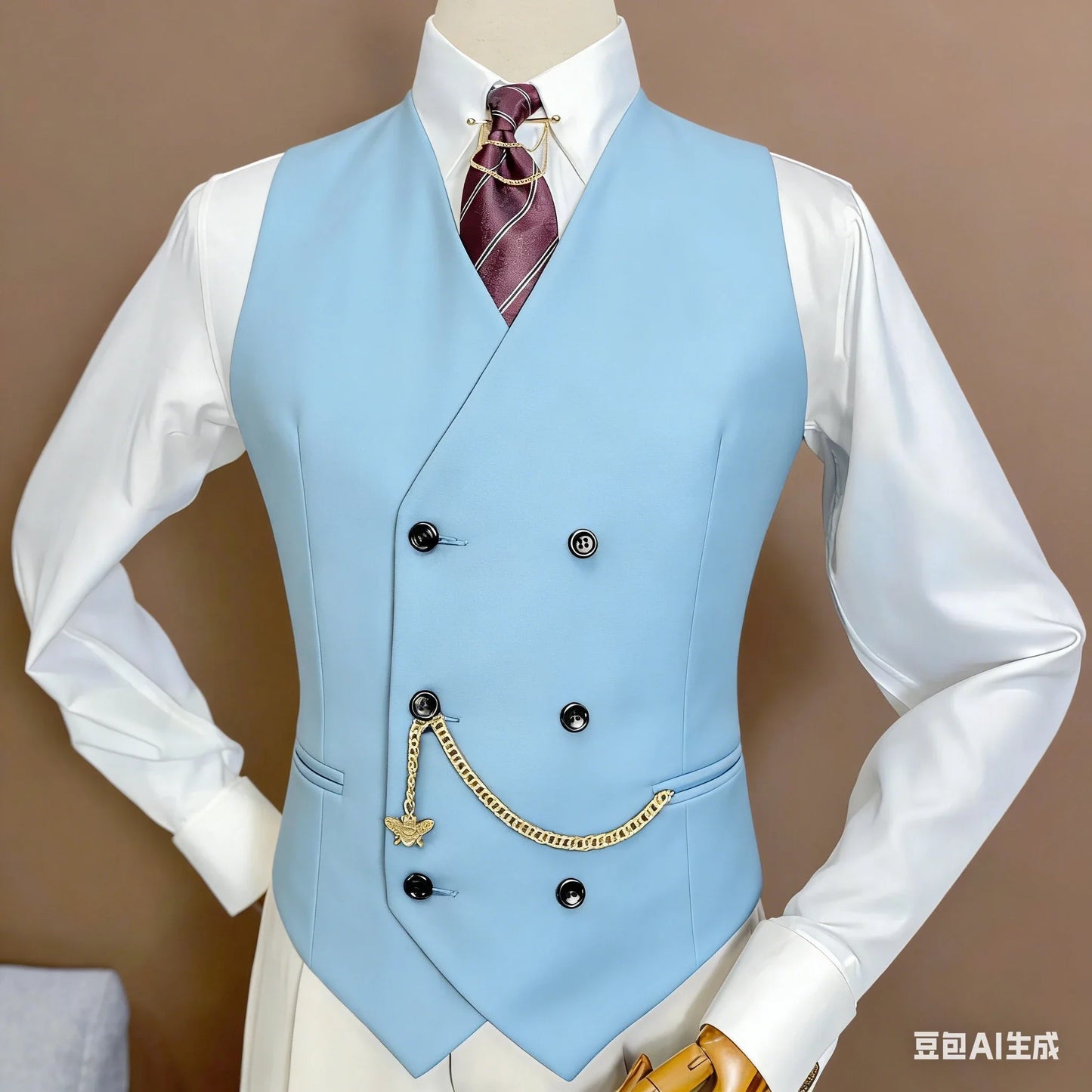 Men Vest Black Double Button V Neck Solid Waistcoat For Wedding Birthday Banquet Party Office Business Work Daily Men Suit Vest