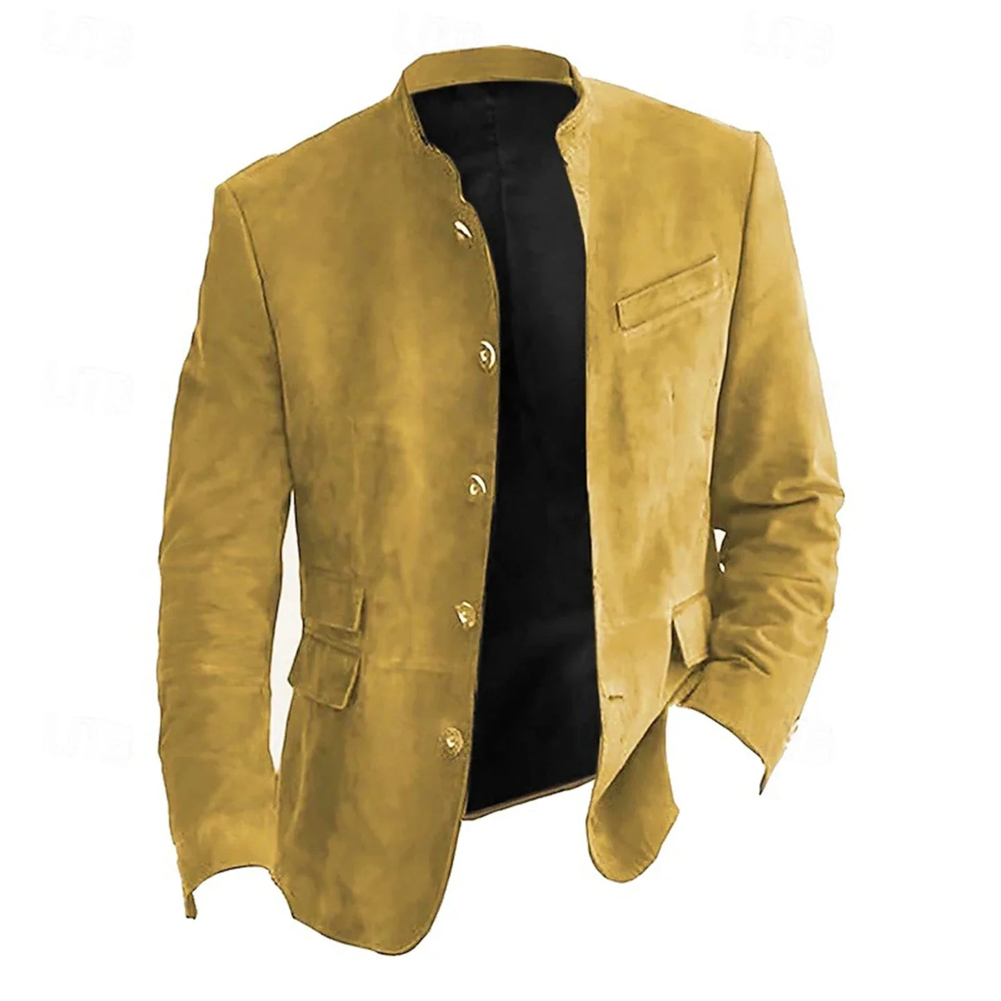 Autumn Winter Men'S Casual Blazer Jacket Stand Collar Long Sleeve Solid Color Single Breasted Button Fashion Jackets