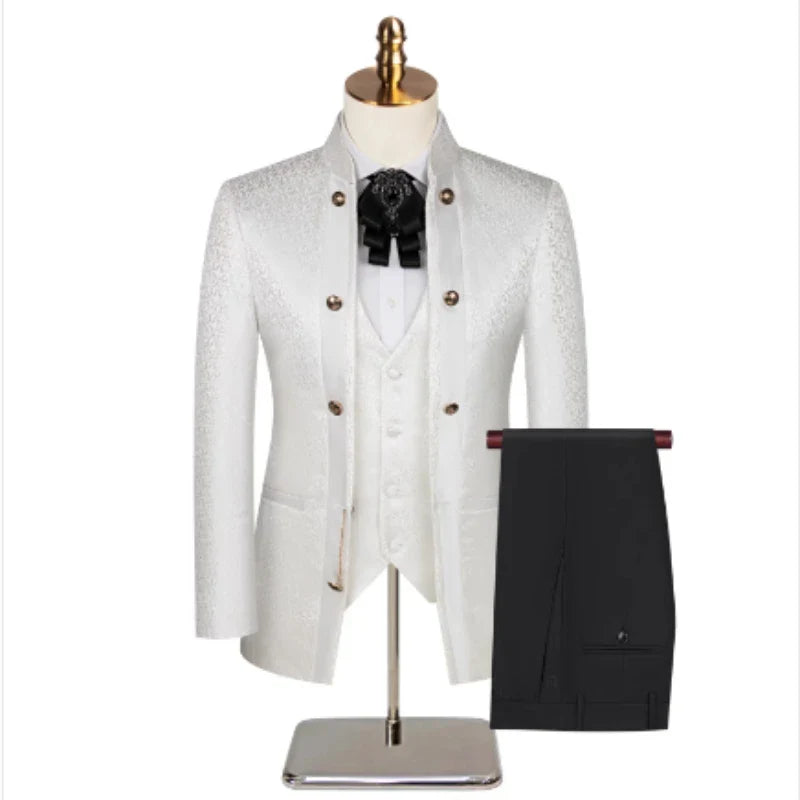 2025 New Wedding Host Performance Men's Suit Dress Three-piece Botanical Floral Pattern  Blazer  for Men with Pants and Vest
