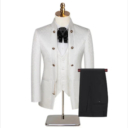2025 New Wedding Host Performance Men's Suit Dress Three-piece Botanical Floral Pattern  Blazer  for Men with Pants and Vest