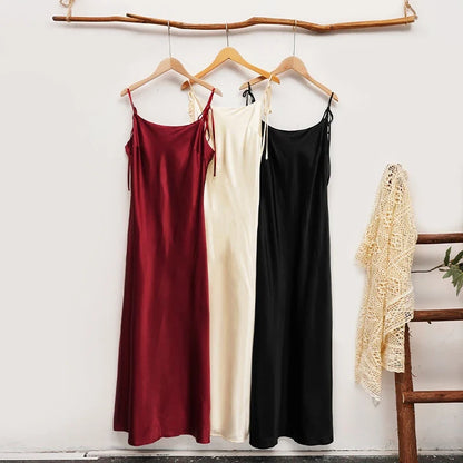 Women's Satin Champagne Dress Sleeveless Sexy Backless Evening Dresses Guest Elegant Bridesmaid Long Evening Gown