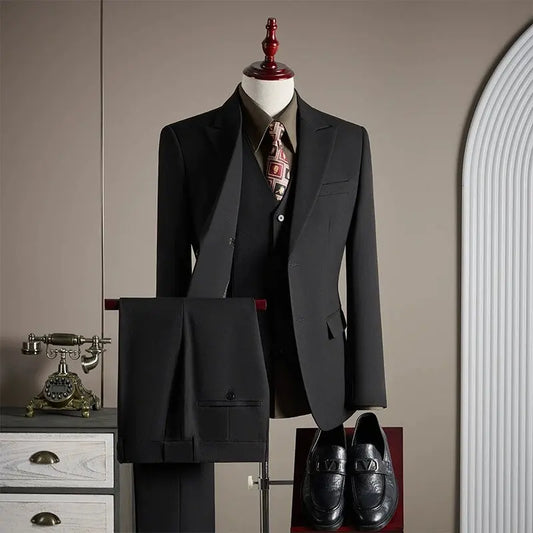 Wedding Banquet Groomsman Formal Suit Sets Homecoming Business Outfits Elegant Male Slim Fit Blazer Vest Pants Three Pieces