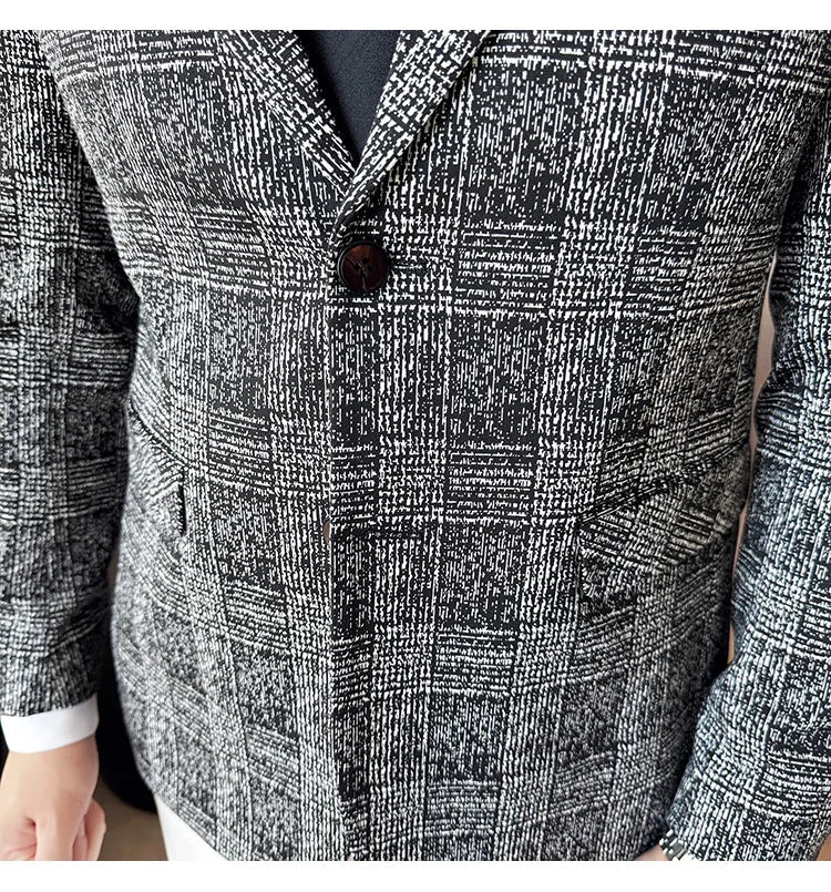 High Quality Meteor Grid Suit Jackets Men British Style Slim Fit Business Casual Fashion Blazers Formal Men Wedding Party Tuxeds