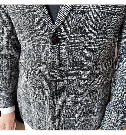 High Quality Meteor Grid Suit Jackets Men British Style Slim Fit Business Casual Fashion Blazers Formal Men Wedding Party Tuxeds