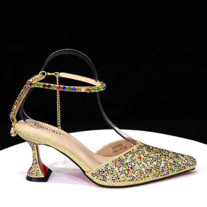 New Arrival Fashion Style Pointed Shoes Bag Soft Handle Bag Anklet Design Medium Heel Ladies Shoes Suitable for Wedding Party