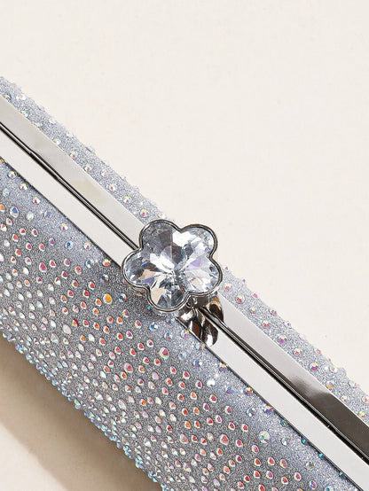 Classic Elegant Mini Square Rhinestone Decor Evening Clutch Bag, Clip Women's Dinner Wallet, Luxury Prom Bag