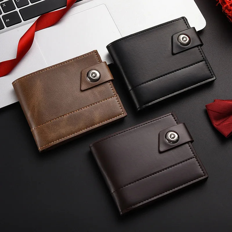 Men's Wallet Pu Leather Short NO Zipper Buckle Wallet Solid Color Wear-Resistant Leather Clip Daily Casual Fashion Zero Wallet
